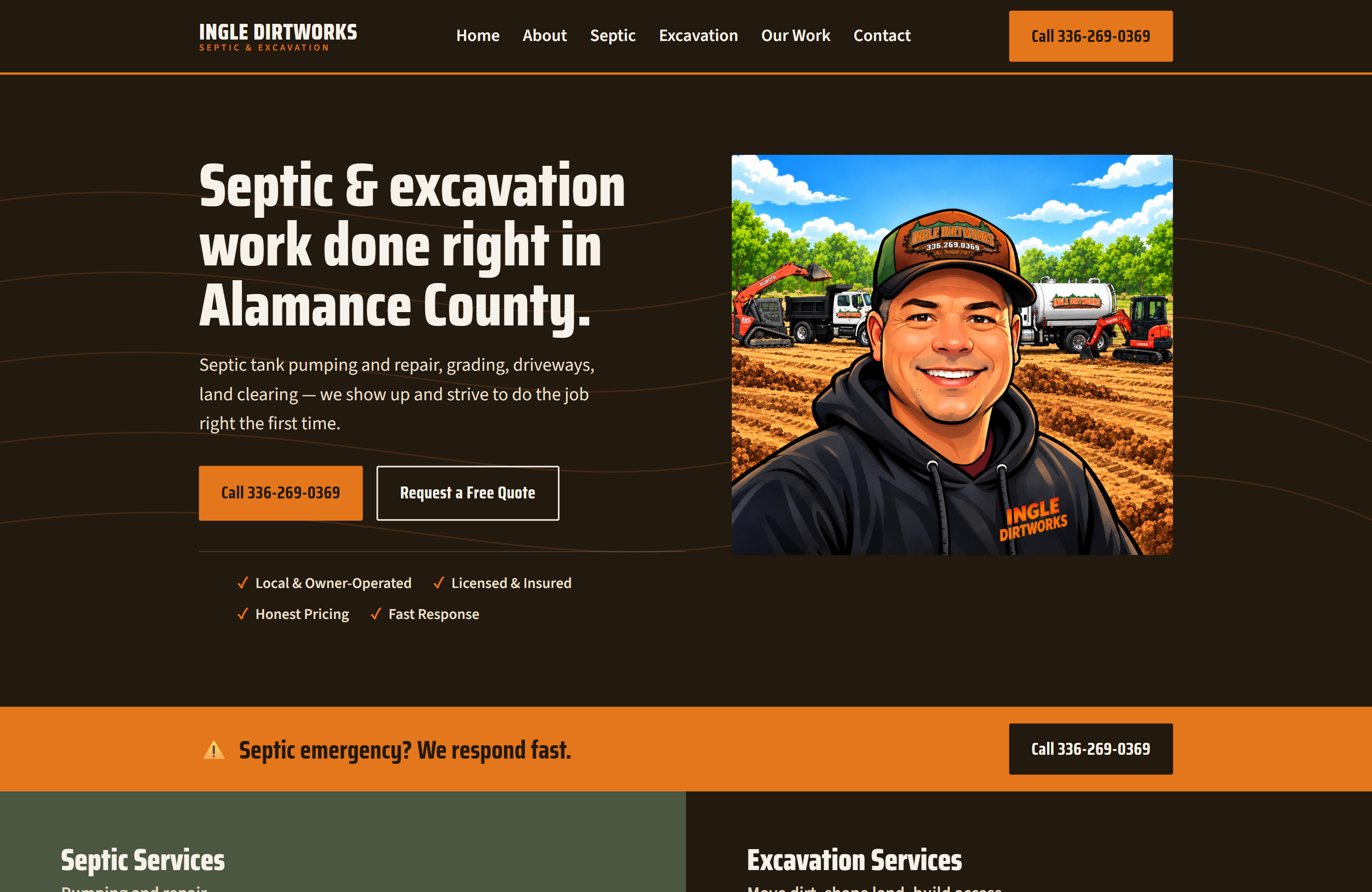 Desktop view of the Ingle Dirtworks website