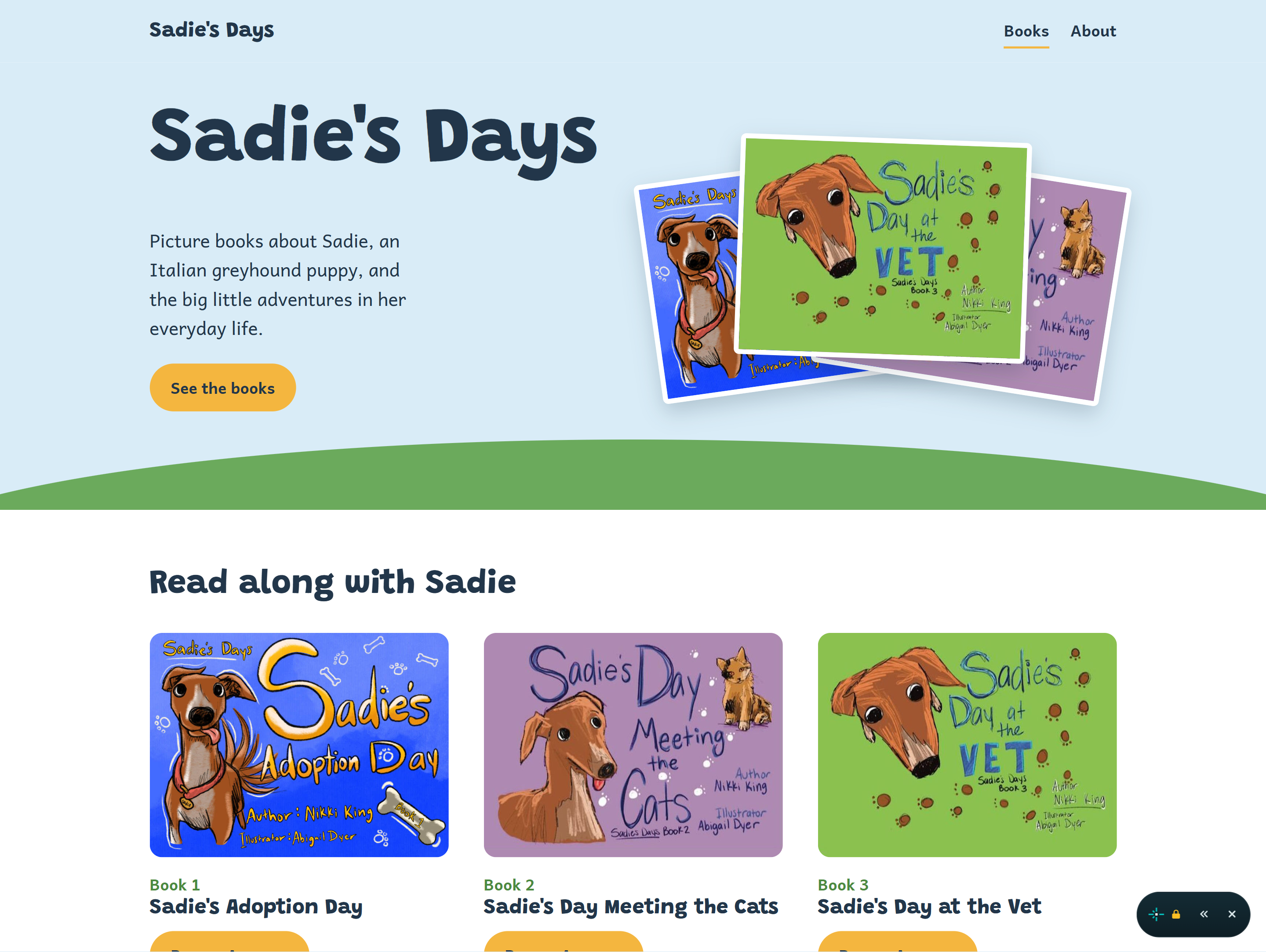 Desktop view of the Sadie's Days website