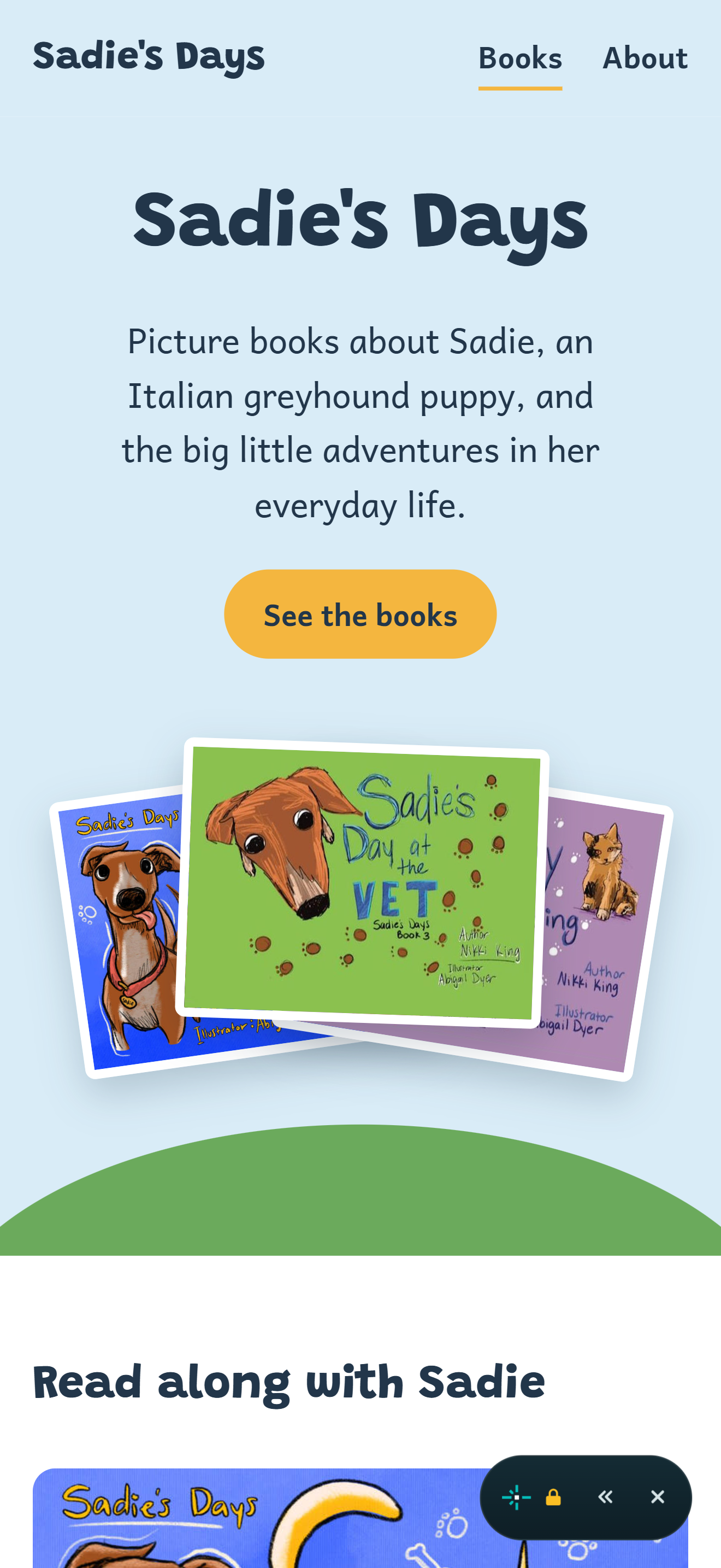 Mobile view of the Sadie's Days website